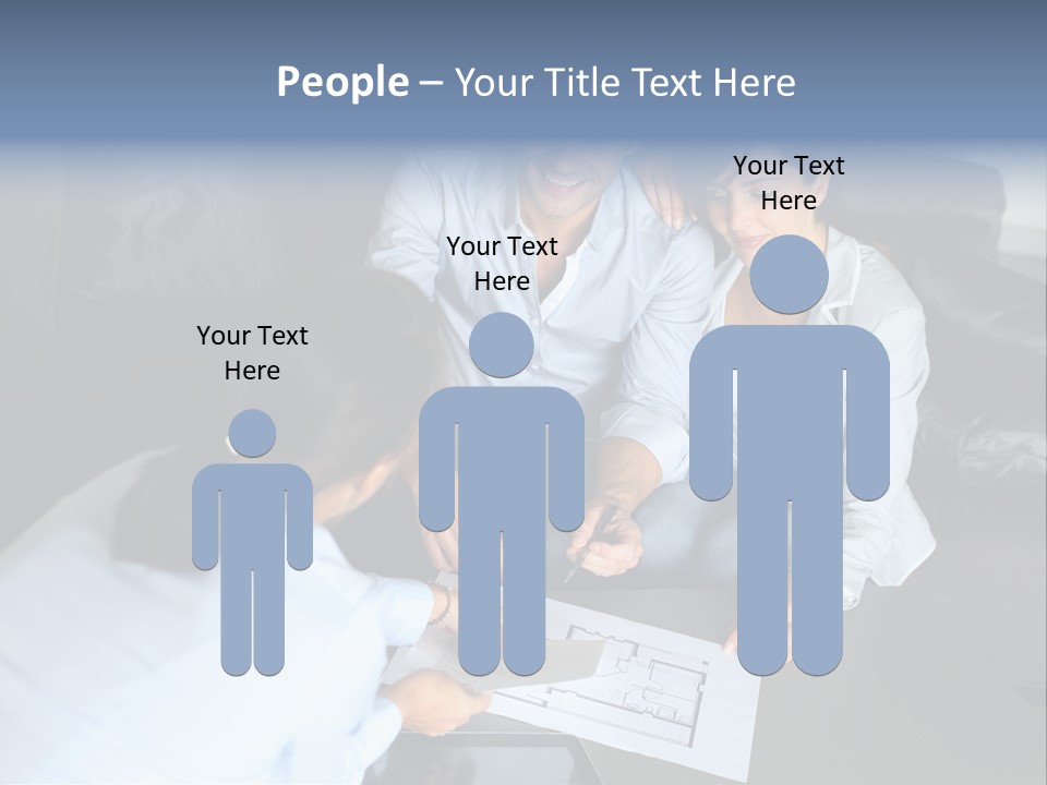 A Man And Woman Sitting On A Couch Looking At A Blueprint PowerPoint Template