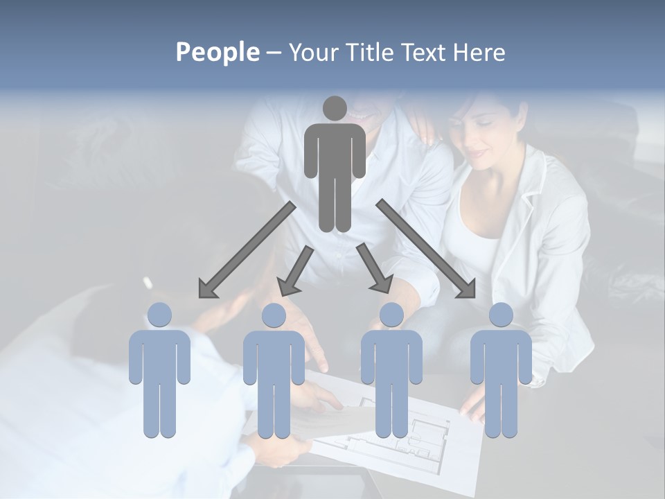 A Man And Woman Sitting On A Couch Looking At A Blueprint PowerPoint Template