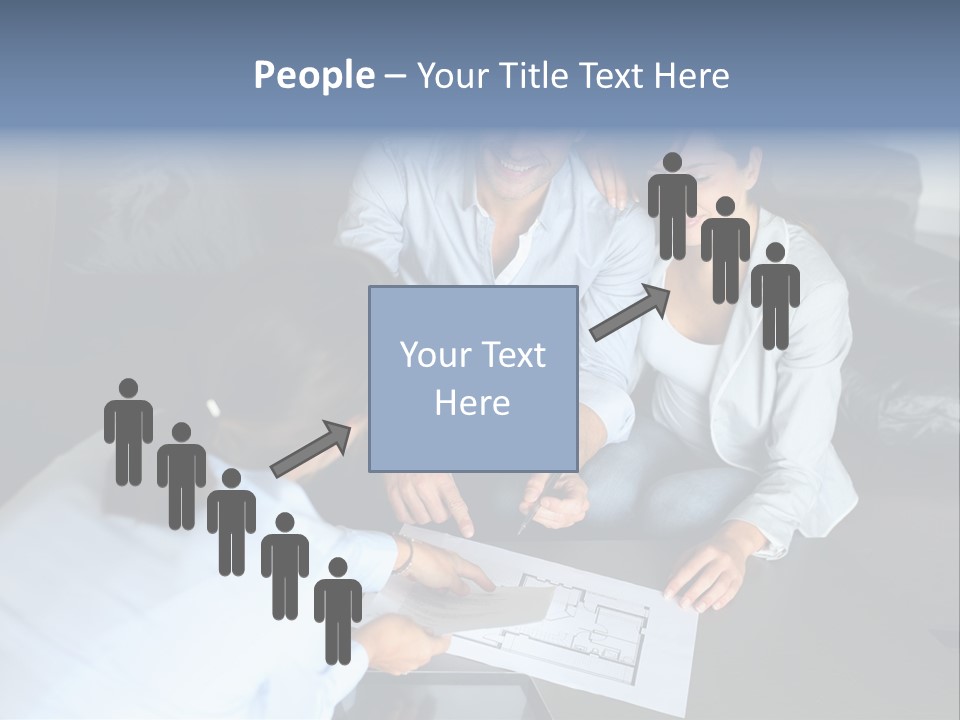 A Man And Woman Sitting On A Couch Looking At A Blueprint PowerPoint Template