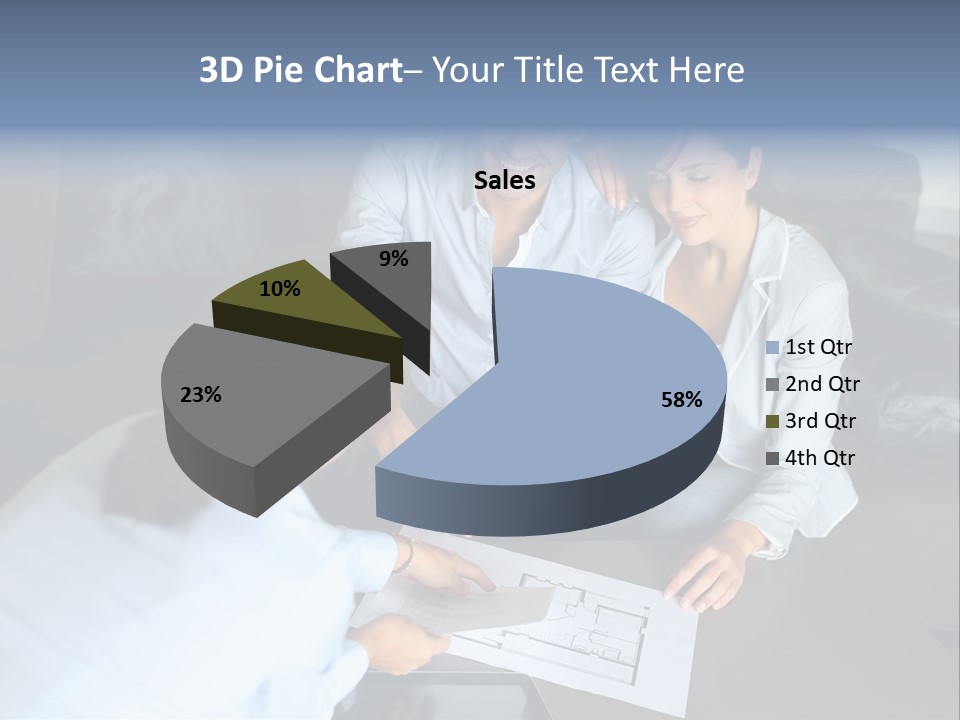A Man And Woman Sitting On A Couch Looking At A Blueprint PowerPoint Template