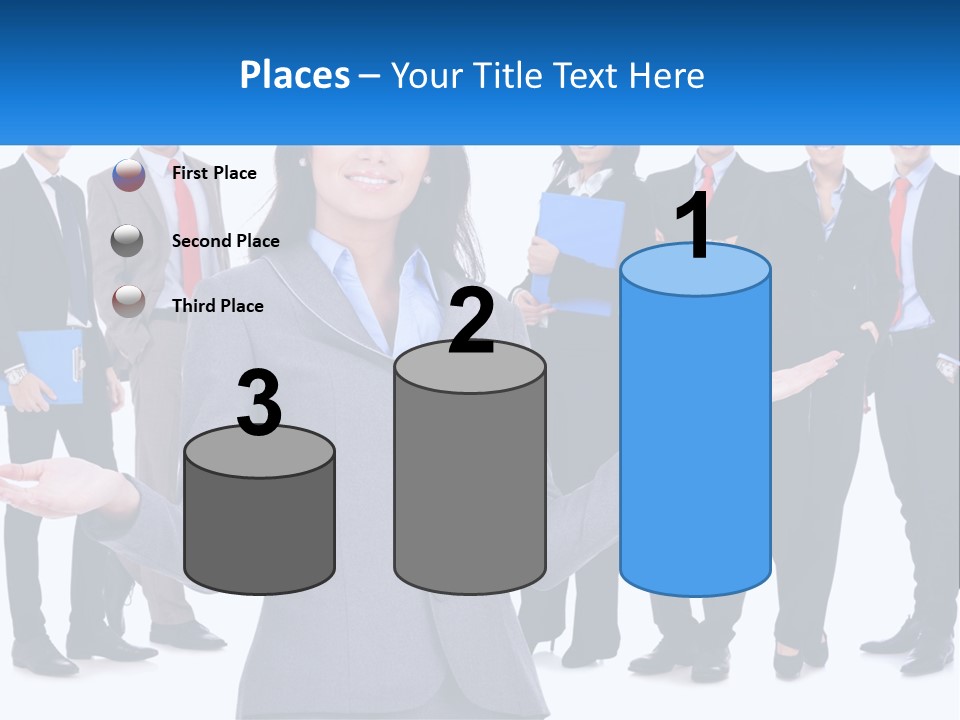 A Woman In A Business Suit Is Holding Out Her Hands PowerPoint Template