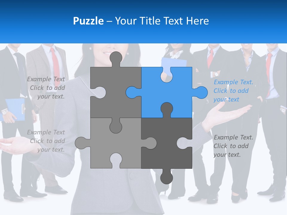 A Woman In A Business Suit Is Holding Out Her Hands PowerPoint Template