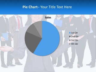 A Woman In A Business Suit Is Holding Out Her Hands PowerPoint Template