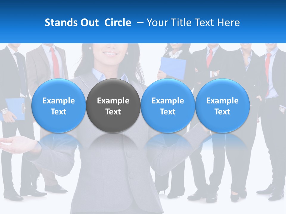 A Woman In A Business Suit Is Holding Out Her Hands PowerPoint Template