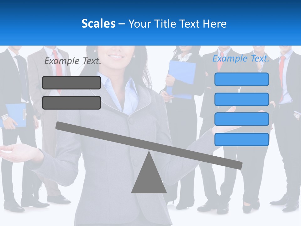 A Woman In A Business Suit Is Holding Out Her Hands PowerPoint Template