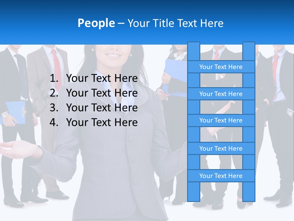 A Woman In A Business Suit Is Holding Out Her Hands PowerPoint Template