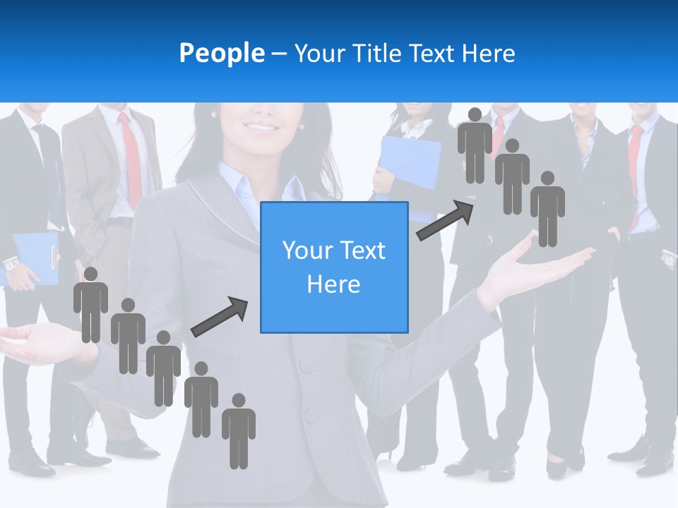 A Woman In A Business Suit Is Holding Out Her Hands PowerPoint Template