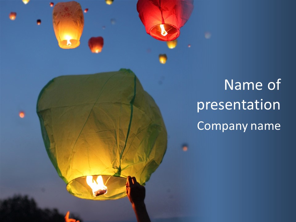 A Group Of People Holding Lanterns In The Air PowerPoint Template