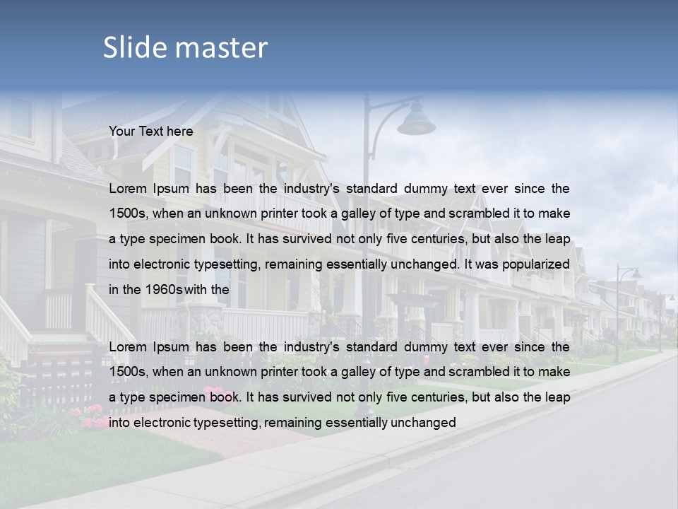 A Row Of Houses With A Street Light In Front Of Them PowerPoint Template
