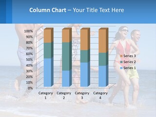 A Group Of People Running In The Water At The Beach PowerPoint Template