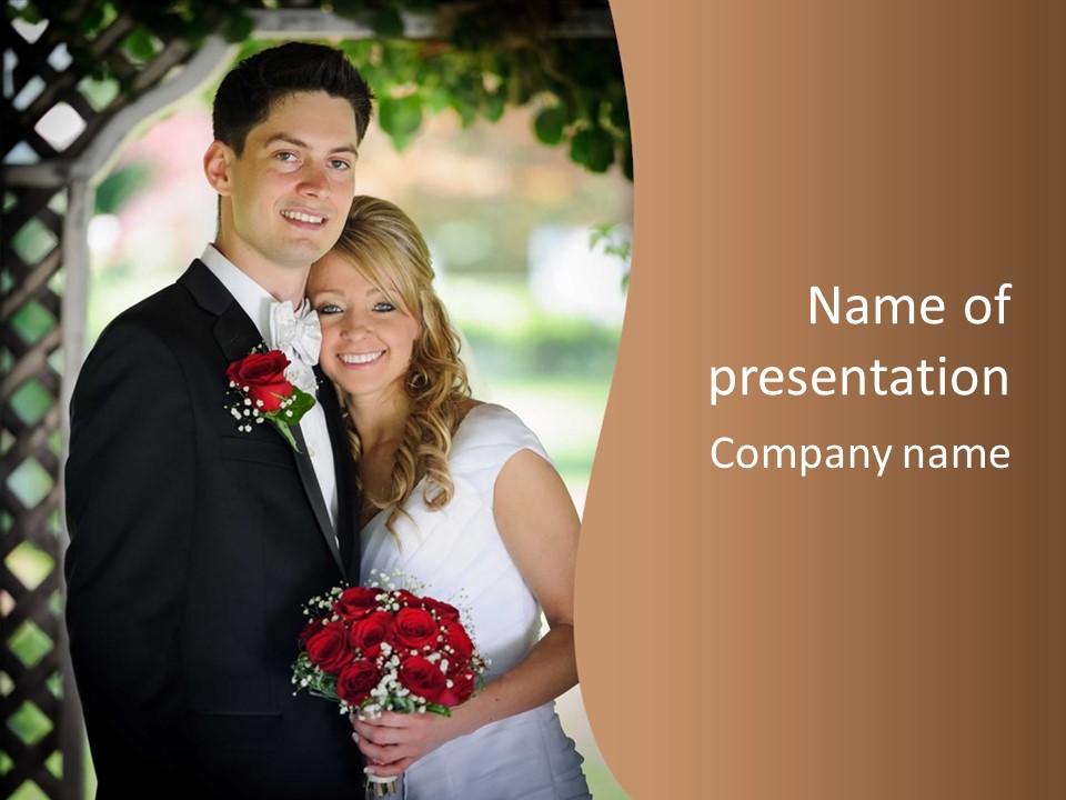 A Man And Woman Are Posing For A Picture PowerPoint Template