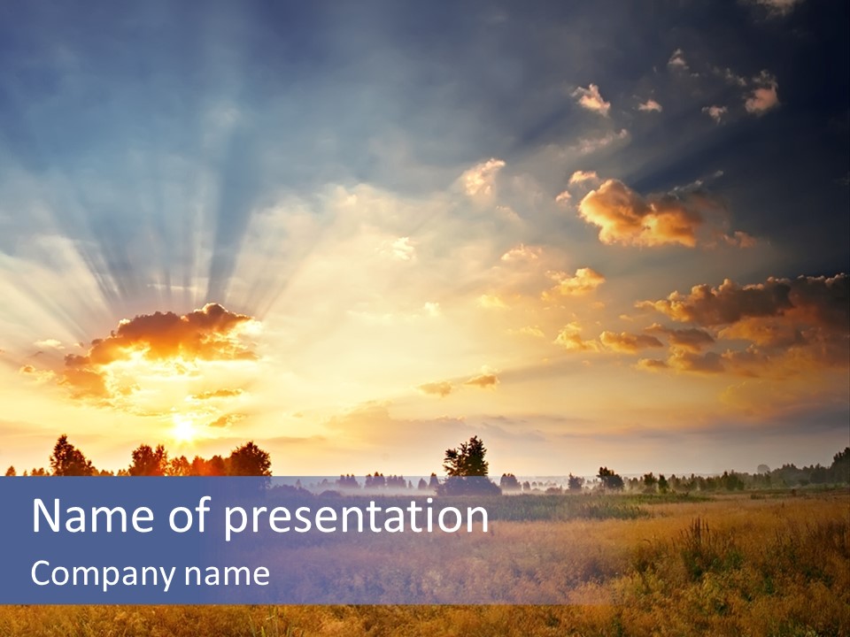 The Sun Is Shining Through The Clouds Over A Field PowerPoint Template