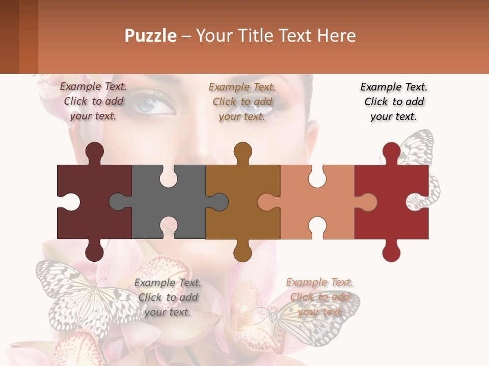 A Beautiful Woman With Butterflies On Her Head PowerPoint Template