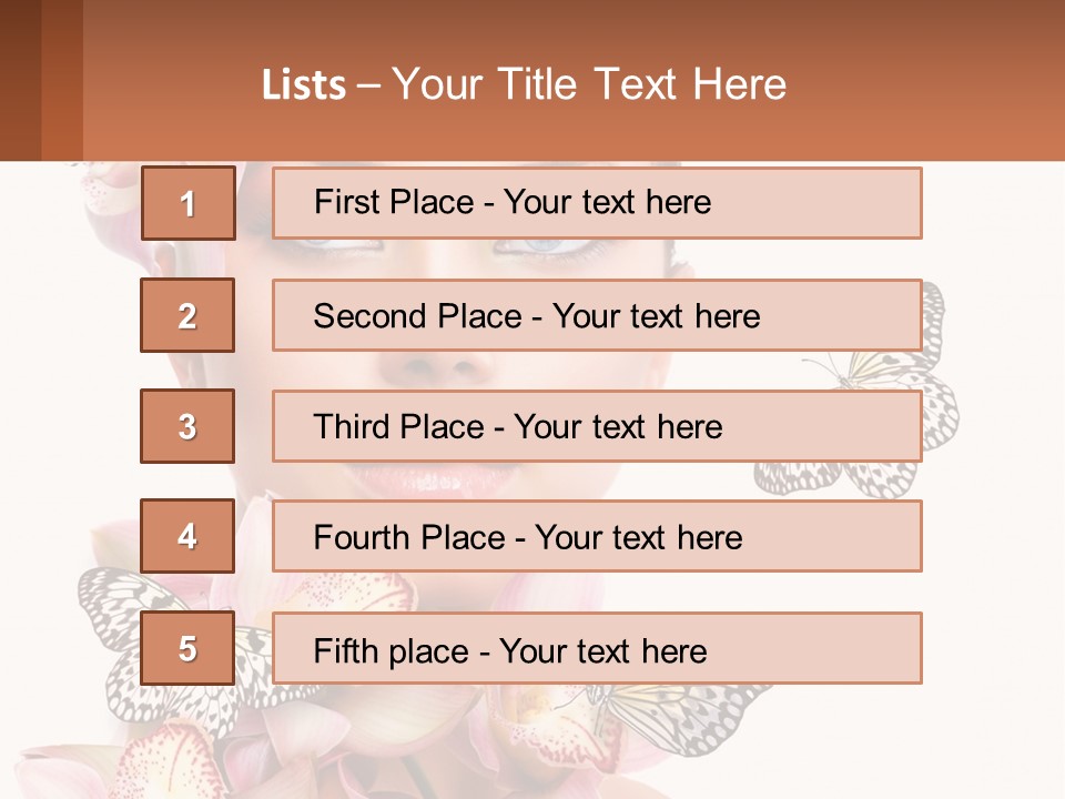 A Beautiful Woman With Butterflies On Her Head PowerPoint Template