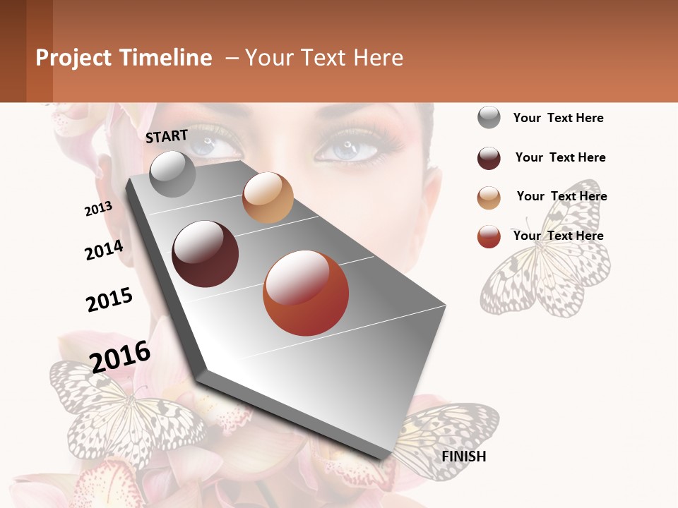 A Beautiful Woman With Butterflies On Her Head PowerPoint Template