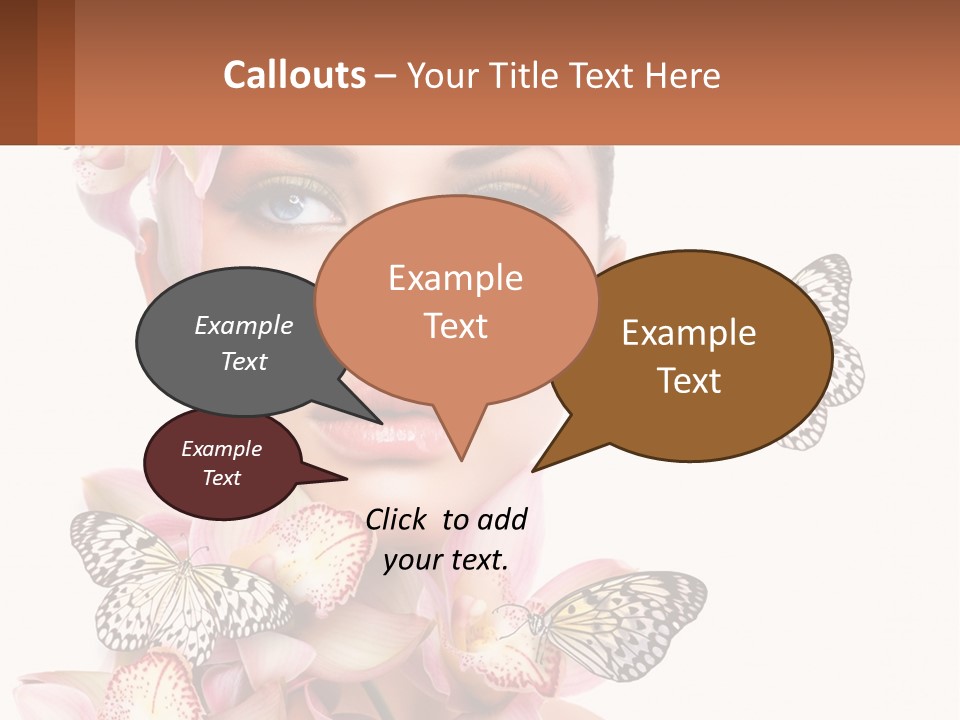 A Beautiful Woman With Butterflies On Her Head PowerPoint Template