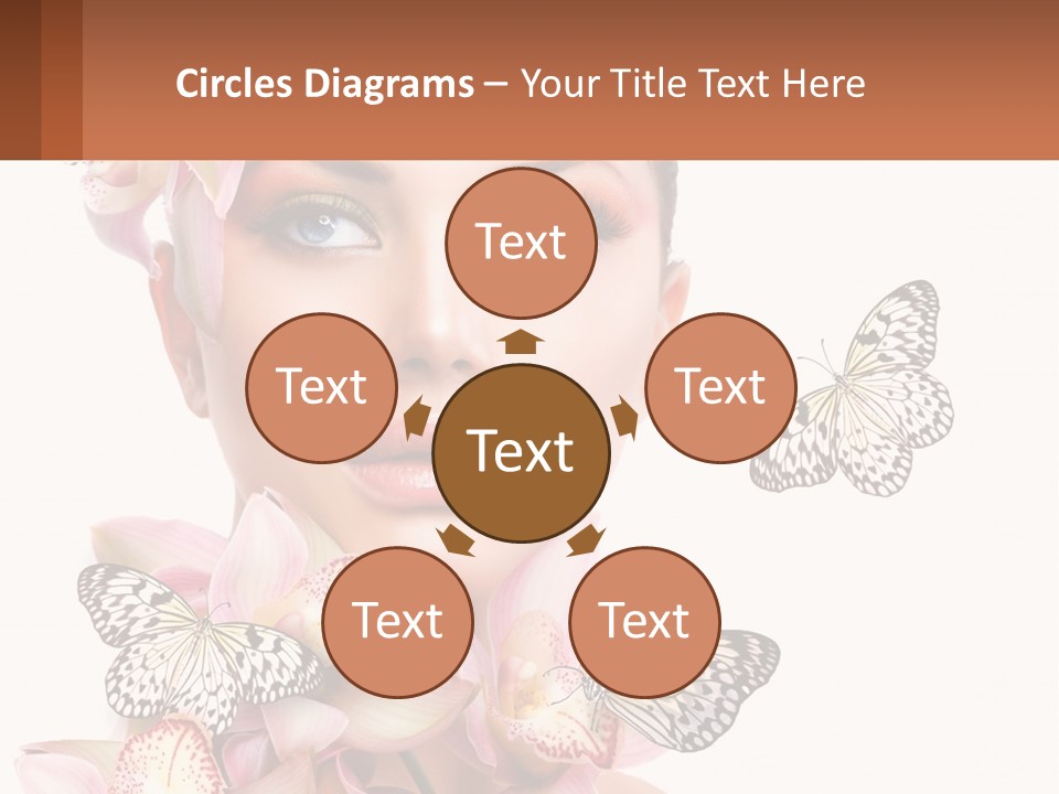 A Beautiful Woman With Butterflies On Her Head PowerPoint Template