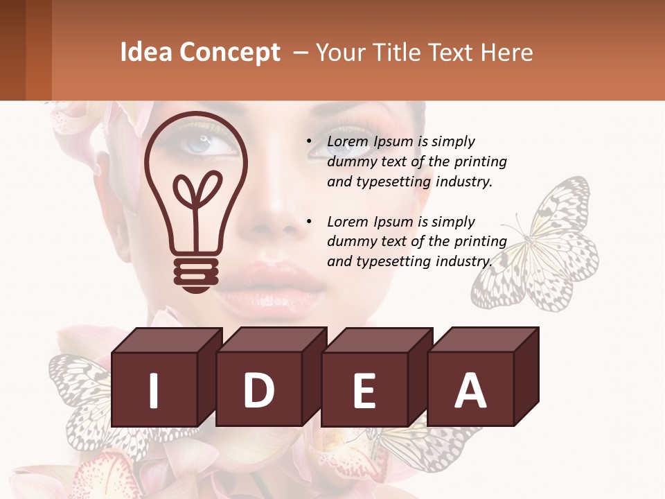 A Beautiful Woman With Butterflies On Her Head PowerPoint Template