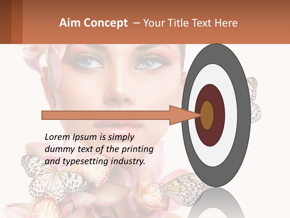 A Beautiful Woman With Butterflies On Her Head PowerPoint Template