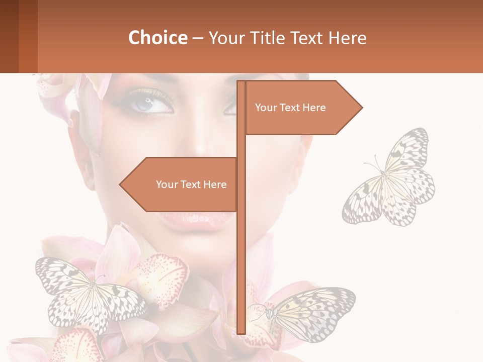 A Beautiful Woman With Butterflies On Her Head PowerPoint Template