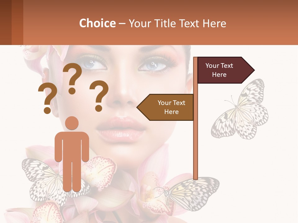 A Beautiful Woman With Butterflies On Her Head PowerPoint Template