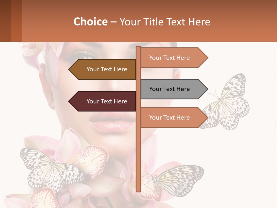 A Beautiful Woman With Butterflies On Her Head PowerPoint Template
