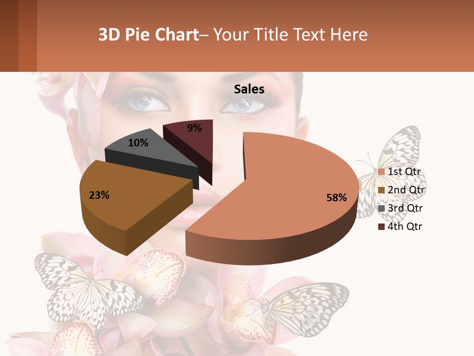 A Beautiful Woman With Butterflies On Her Head PowerPoint Template