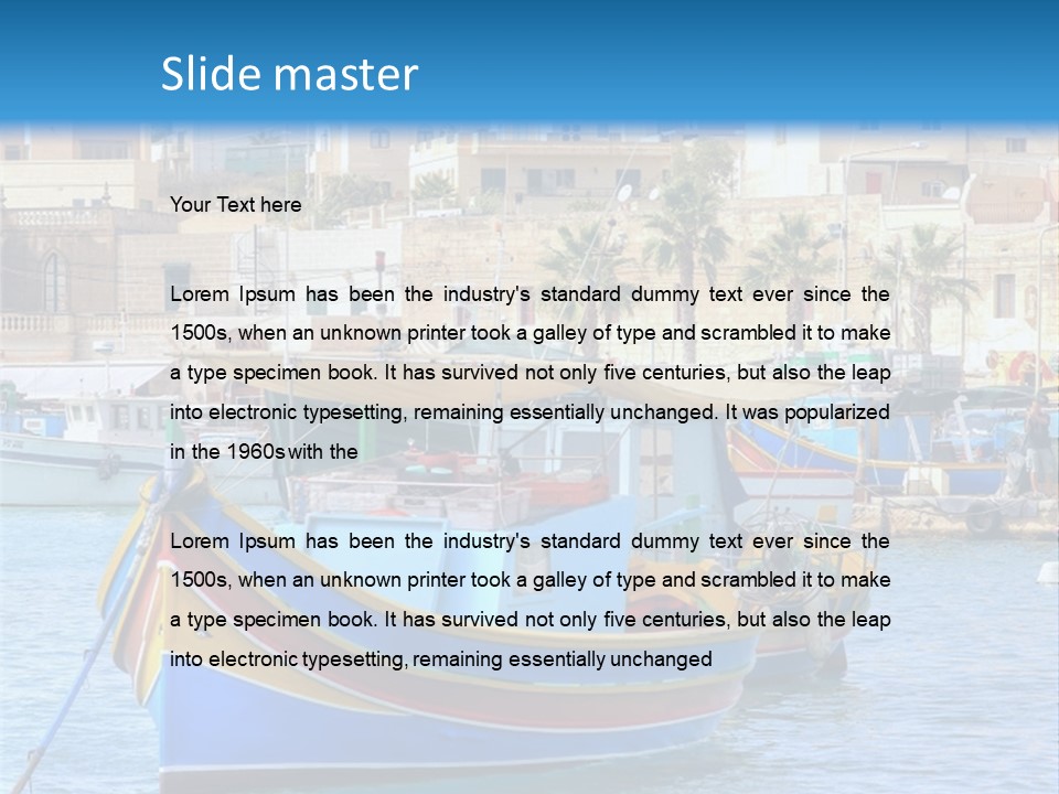 A Colorful Boat In The Water With A City In The Background PowerPoint Template