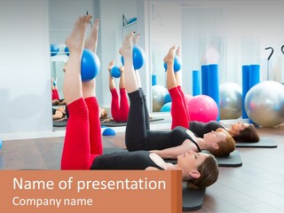 A Group Of Women Doing Yoga Exercises In A Gym PowerPoint Template