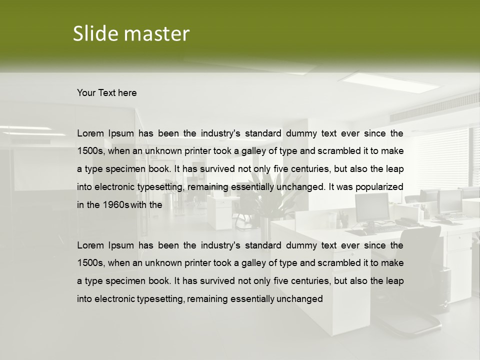 An Office With A Desk And Computer On It PowerPoint Template