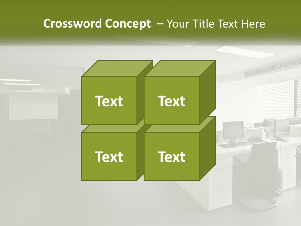 An Office With A Desk And Computer On It PowerPoint Template
