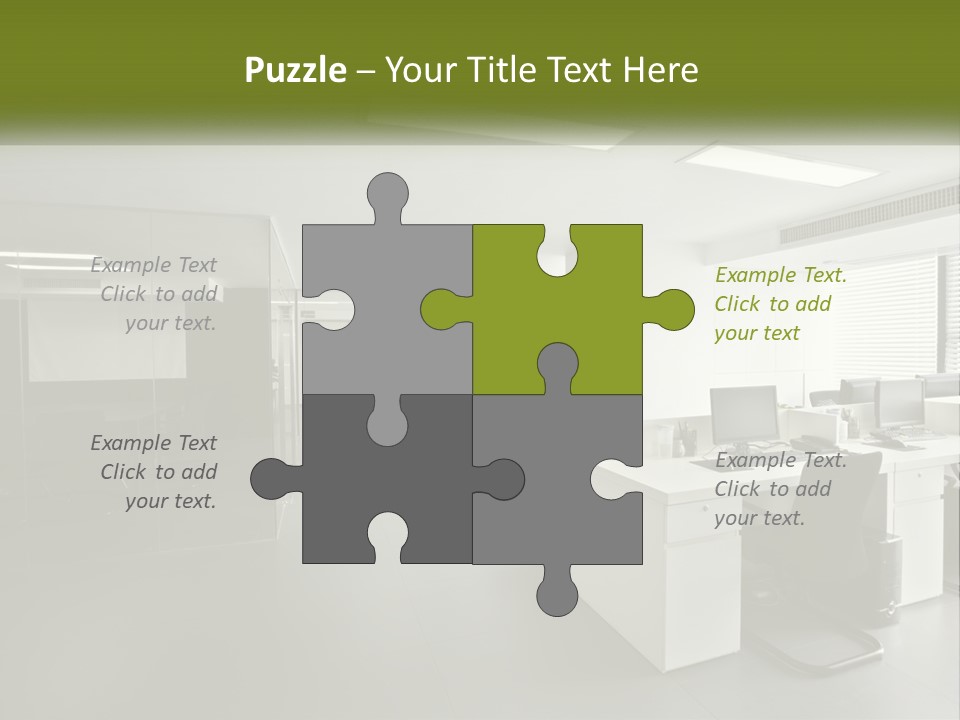 An Office With A Desk And Computer On It PowerPoint Template