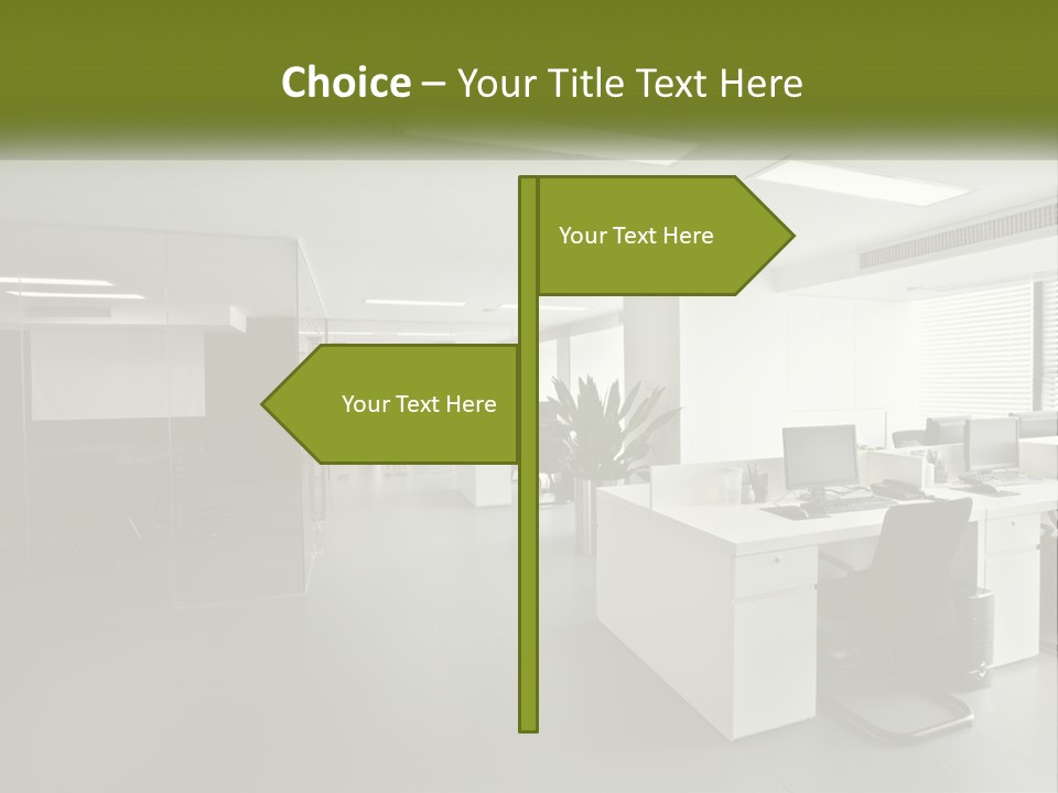 An Office With A Desk And Computer On It PowerPoint Template