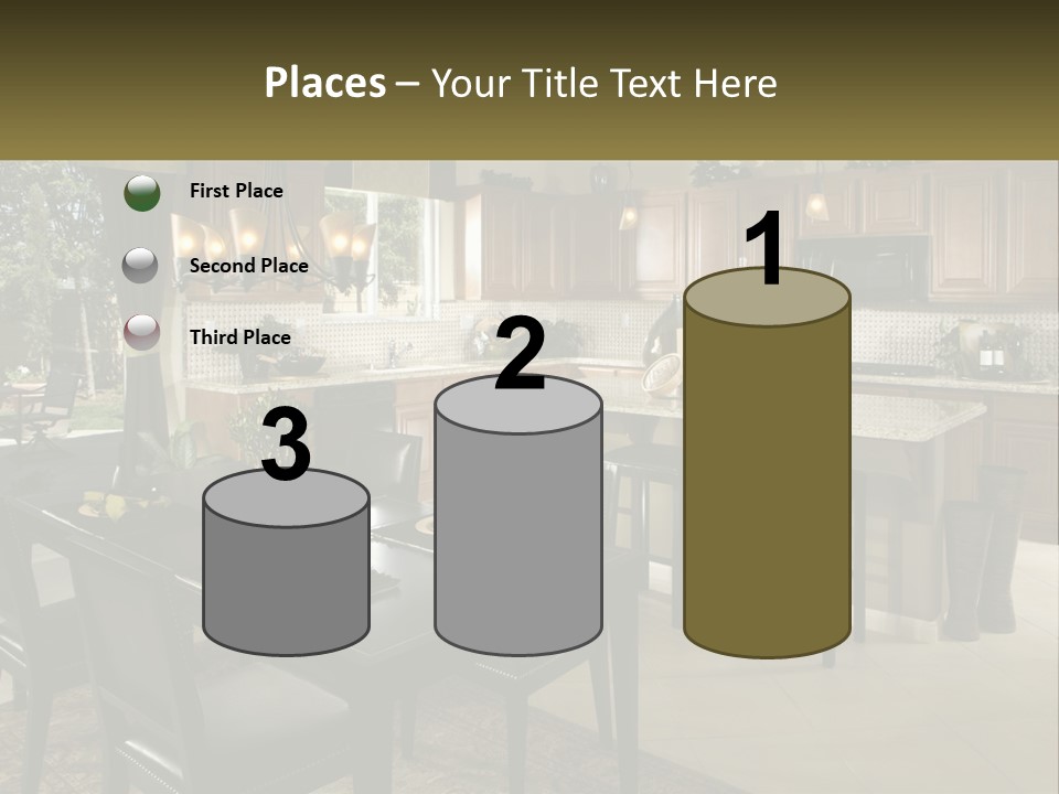 A Large Kitchen With A Table And Chairs In It PowerPoint Template