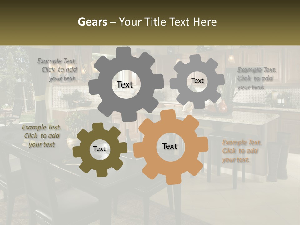 A Large Kitchen With A Table And Chairs In It PowerPoint Template