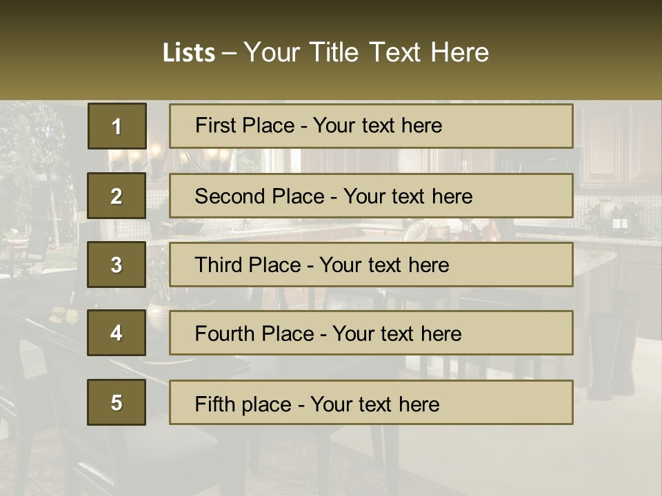 A Large Kitchen With A Table And Chairs In It PowerPoint Template