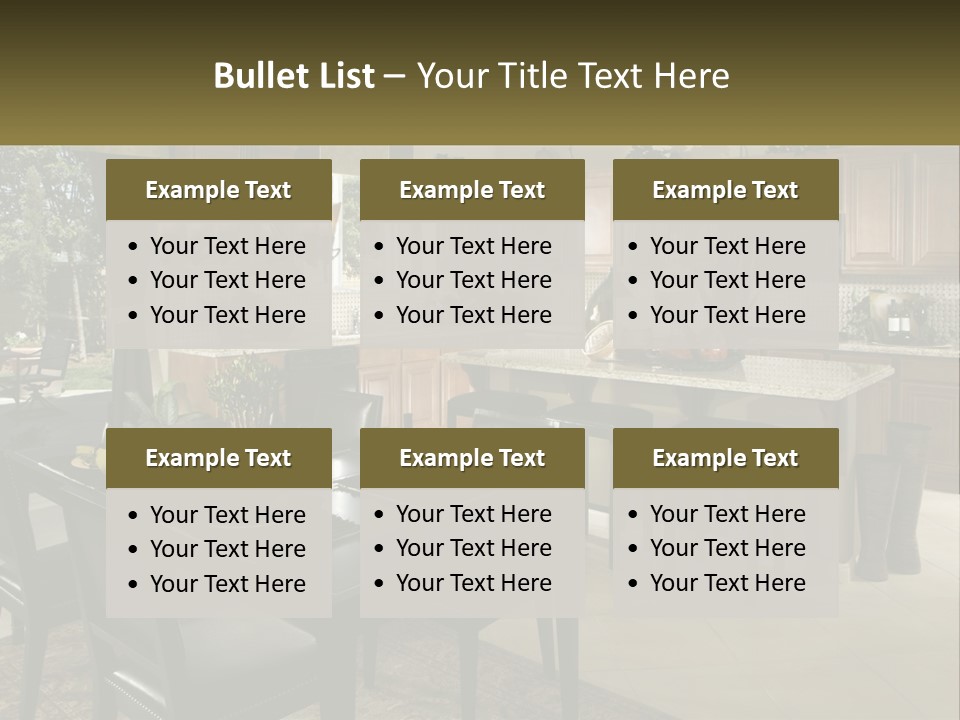 A Large Kitchen With A Table And Chairs In It PowerPoint Template