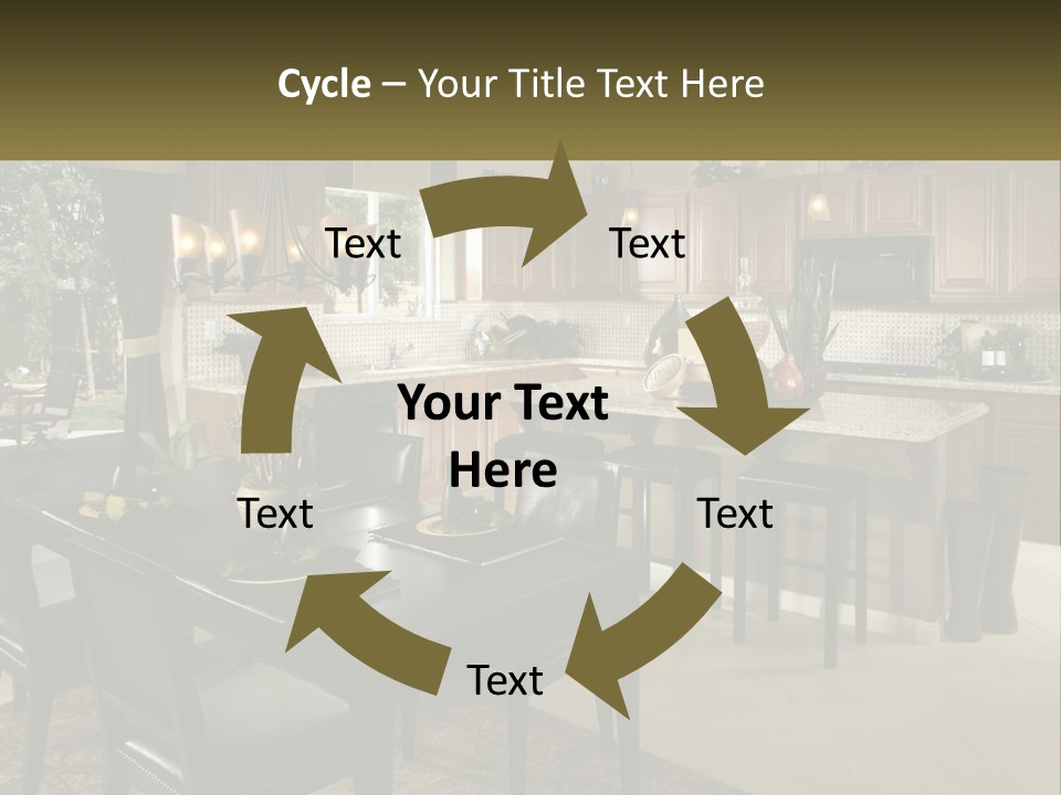 A Large Kitchen With A Table And Chairs In It PowerPoint Template