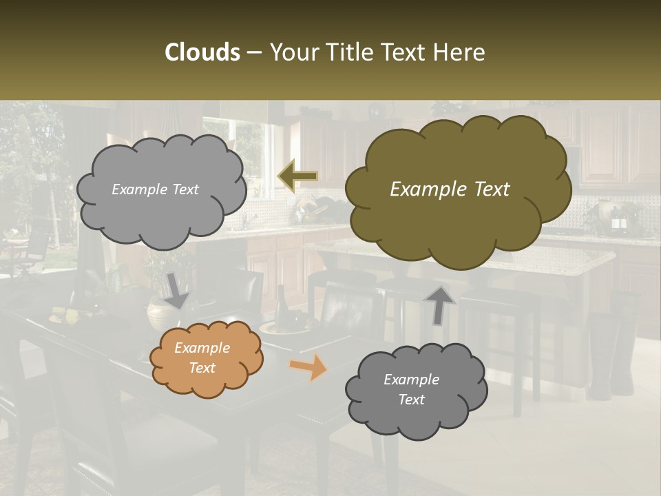 A Large Kitchen With A Table And Chairs In It PowerPoint Template