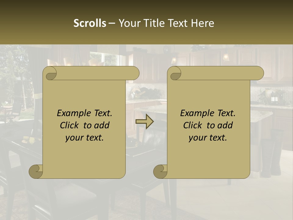 A Large Kitchen With A Table And Chairs In It PowerPoint Template