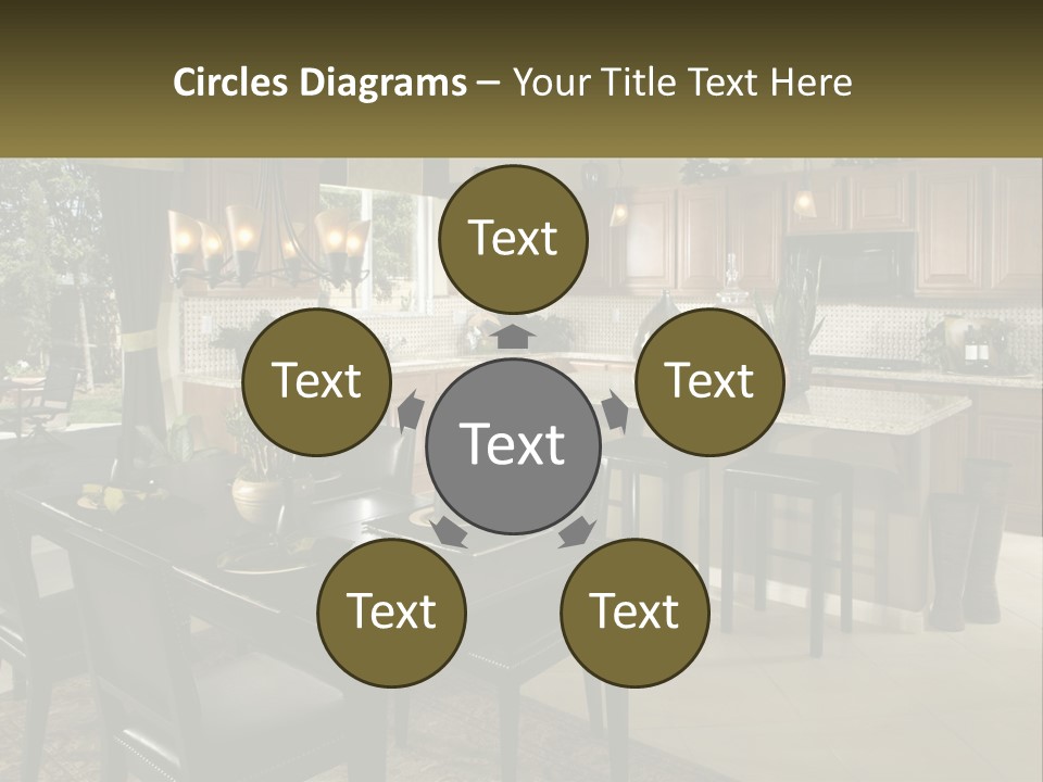 A Large Kitchen With A Table And Chairs In It PowerPoint Template