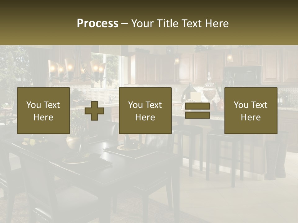A Large Kitchen With A Table And Chairs In It PowerPoint Template