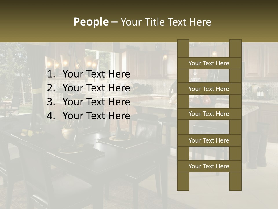 A Large Kitchen With A Table And Chairs In It PowerPoint Template