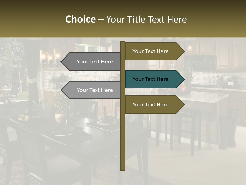 A Large Kitchen With A Table And Chairs In It PowerPoint Template