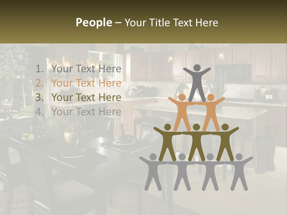 A Large Kitchen With A Table And Chairs In It PowerPoint Template