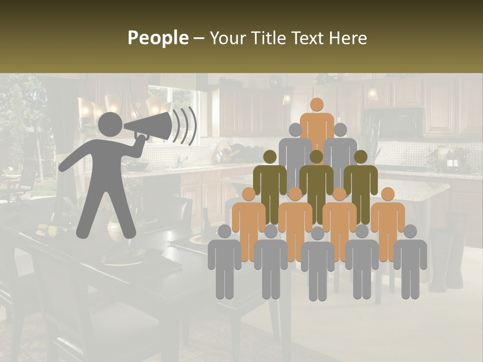 A Large Kitchen With A Table And Chairs In It PowerPoint Template