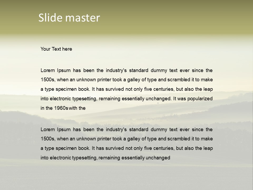 A Field With Trees And Fog In The Background PowerPoint Template