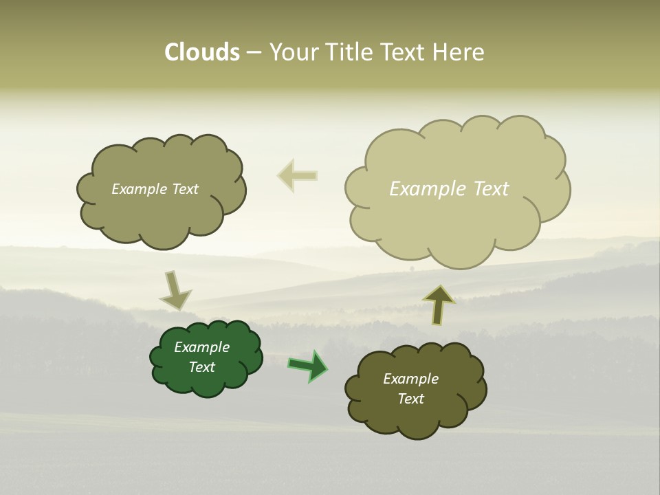 A Field With Trees And Fog In The Background PowerPoint Template