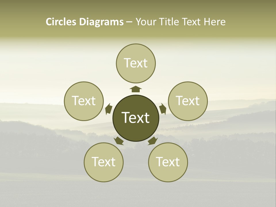 A Field With Trees And Fog In The Background PowerPoint Template