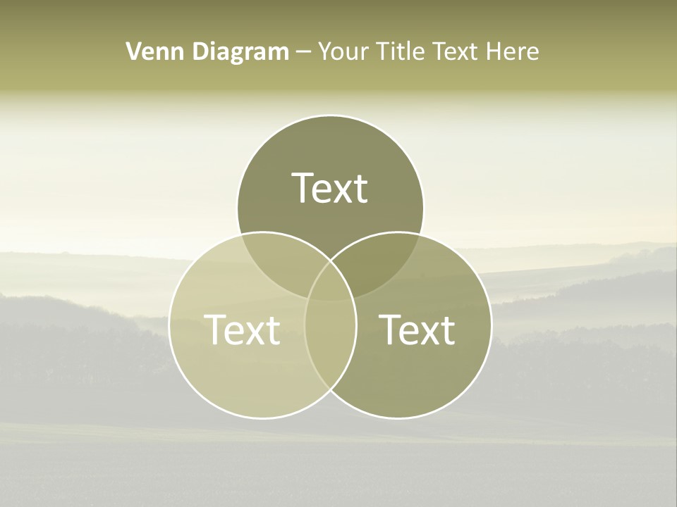 A Field With Trees And Fog In The Background PowerPoint Template